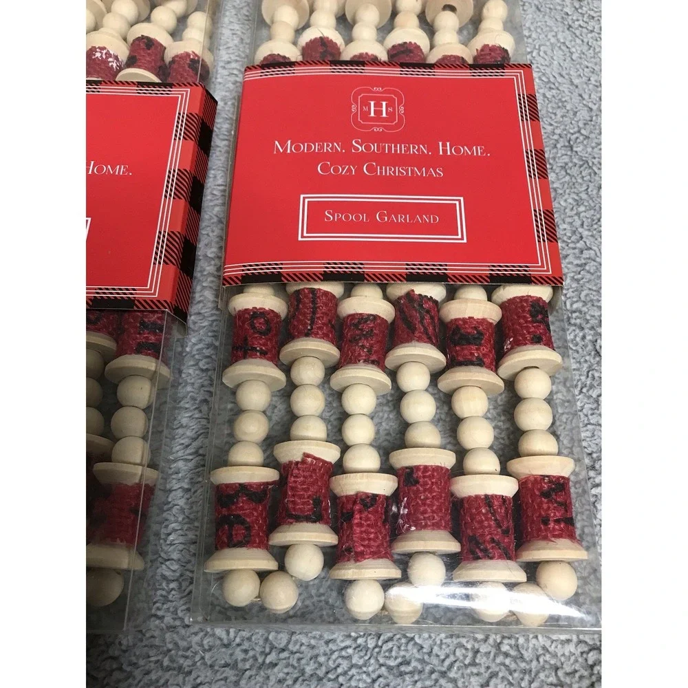 New Set of 2 Christmas Garland Wood‎ Red Spool String Holiday Garland 72